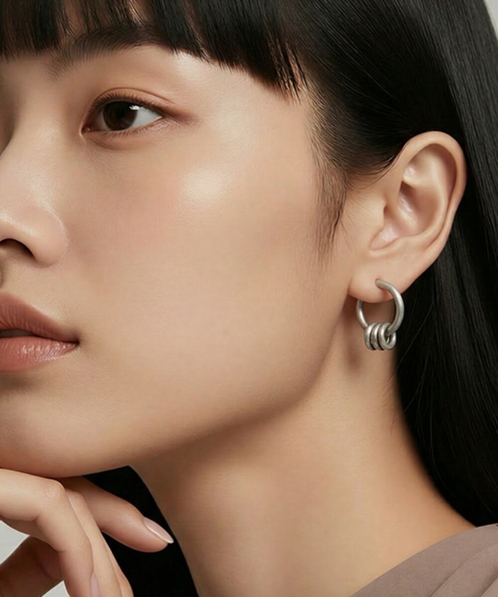 Jane Diaz Sterling Silver Ring Stud with Moving Rings Earrings